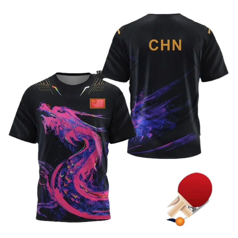 Table Tennis Xu Xin - 中国ドラゴン卓球グラフィック Tシャツ男性用衣類ファッションバドミントンスポーツ Tシャツピンポンジャージジムフィットネスシャツ